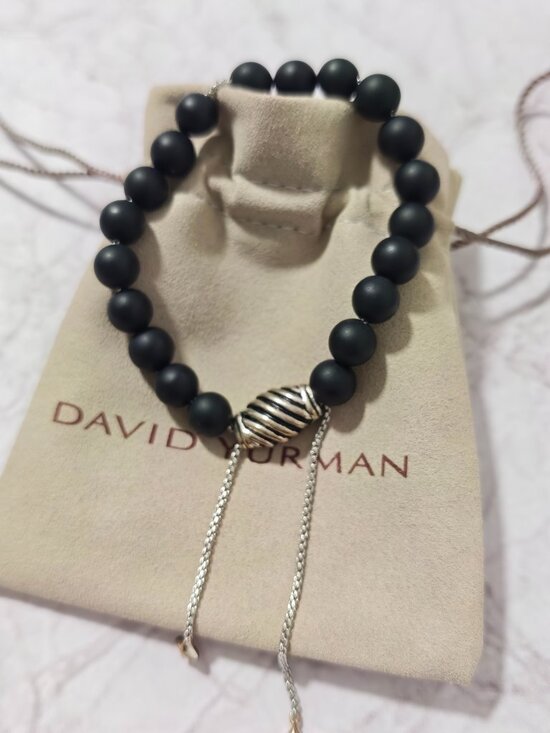 David Yurman Other - Black Onyx Bead Bracelet with Sterling Silver Cable Barrel, Adjustable